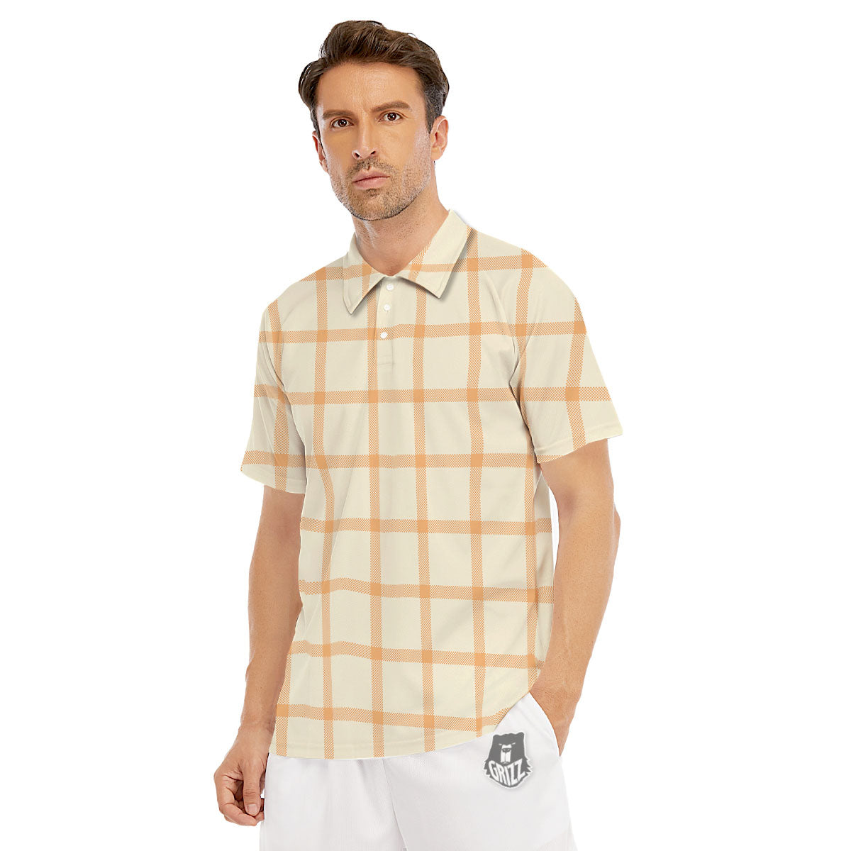 Tattersall Orange Pastel Print Pattern Men's Golf Shirts-grizzshop