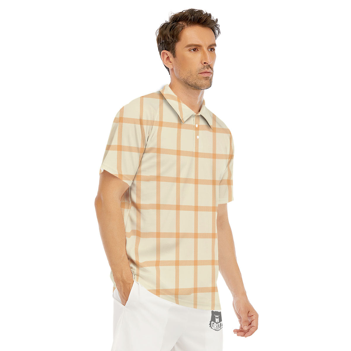 Tattersall Orange Pastel Print Pattern Men's Golf Shirts-grizzshop