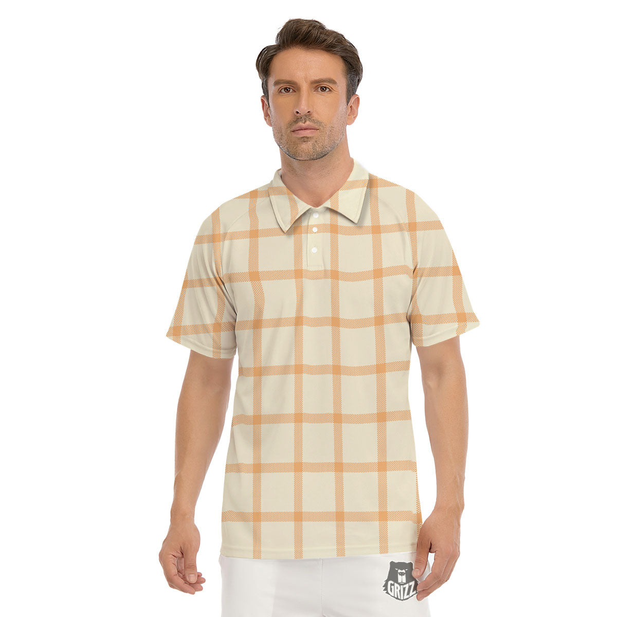 Tattersall Orange Pastel Print Pattern Men's Golf Shirts-grizzshop