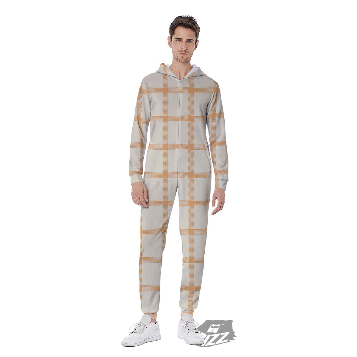 Tattersall Orange Pastel Print Pattern Men's Jumpsuit-grizzshop