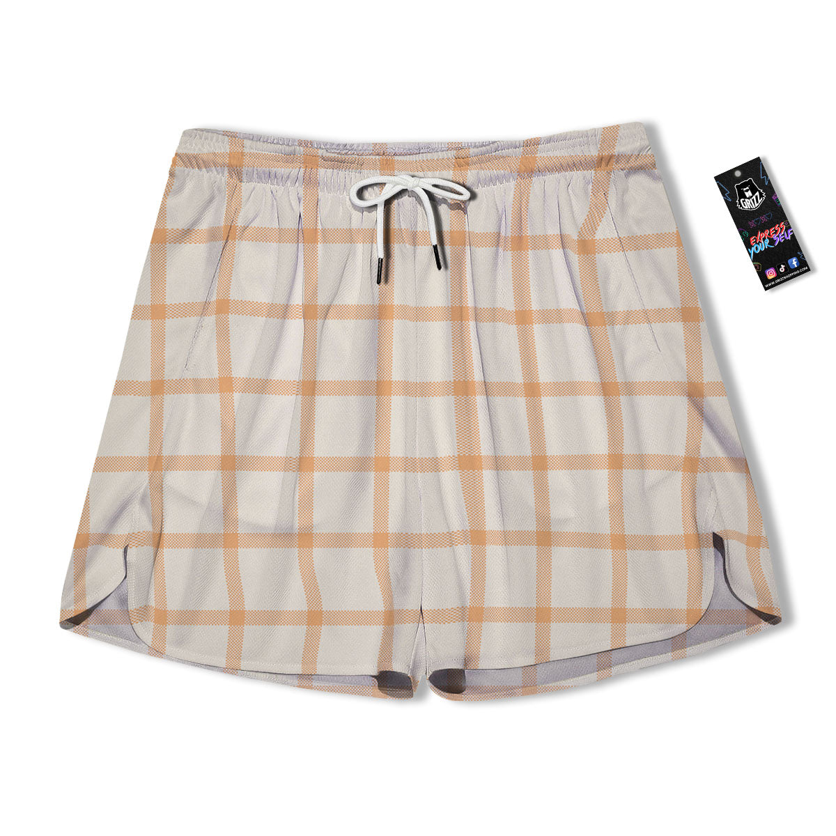 Tattersall Orange Pastel Print Pattern Men's Running Shorts-grizzshop