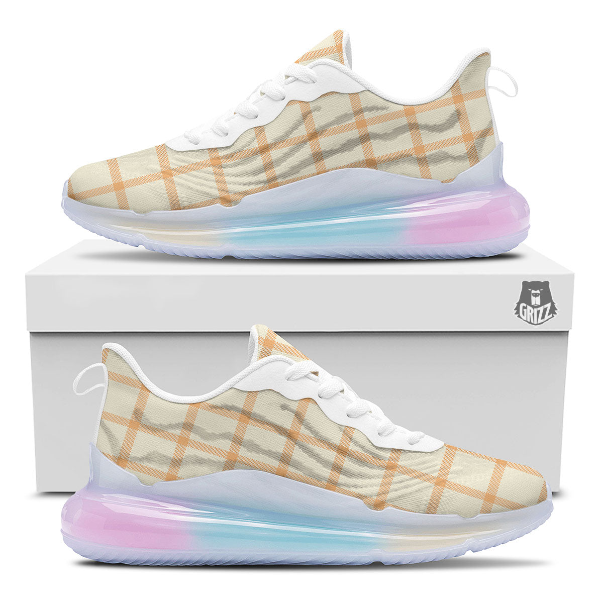 Tattersall Orange Pastel Print Pattern Running Sneakers-grizzshop