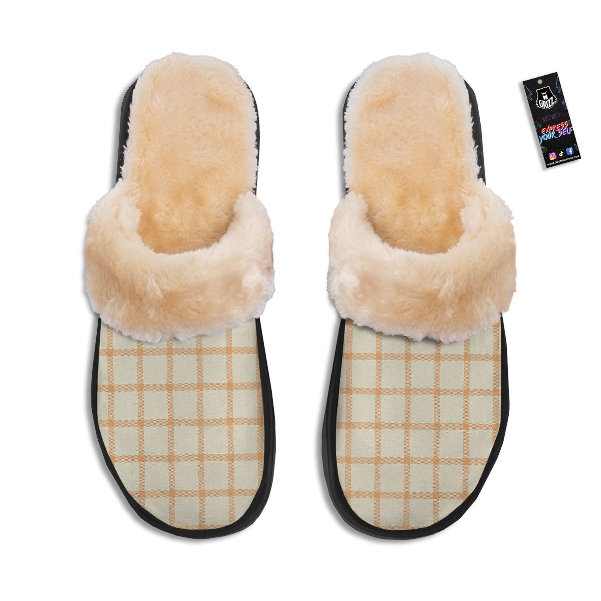 Tattersall Orange Pastel Print Pattern Slippers-grizzshop