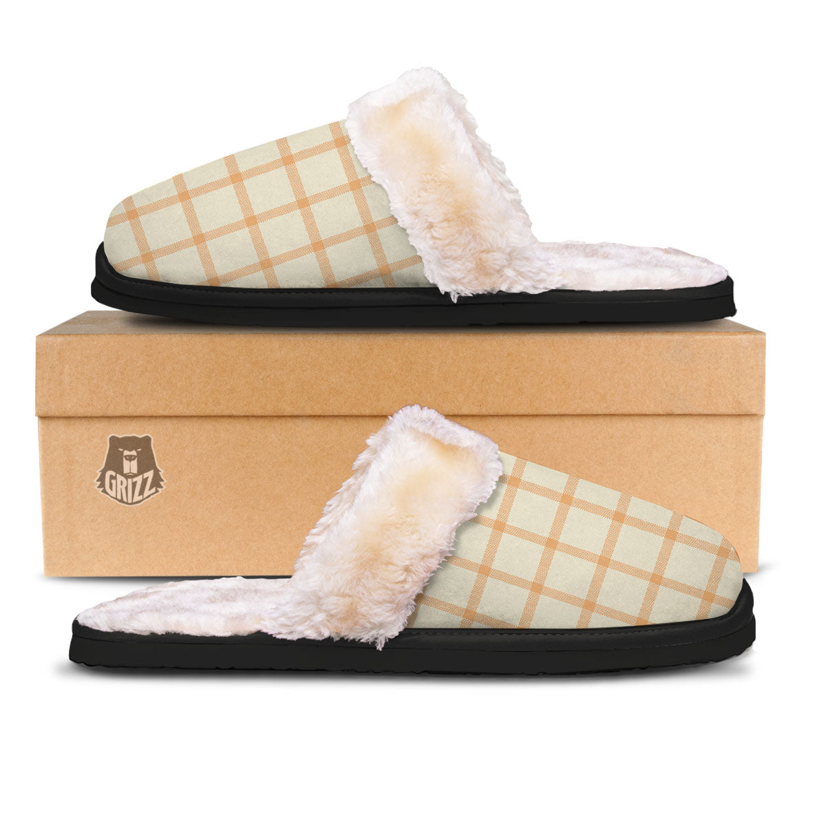 Tattersall Orange Pastel Print Pattern Slippers-grizzshop