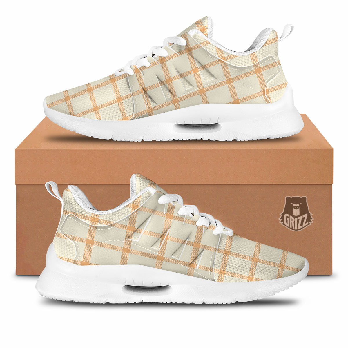 Tattersall Orange Pastel Print Pattern Tennis Shoes-grizzshop