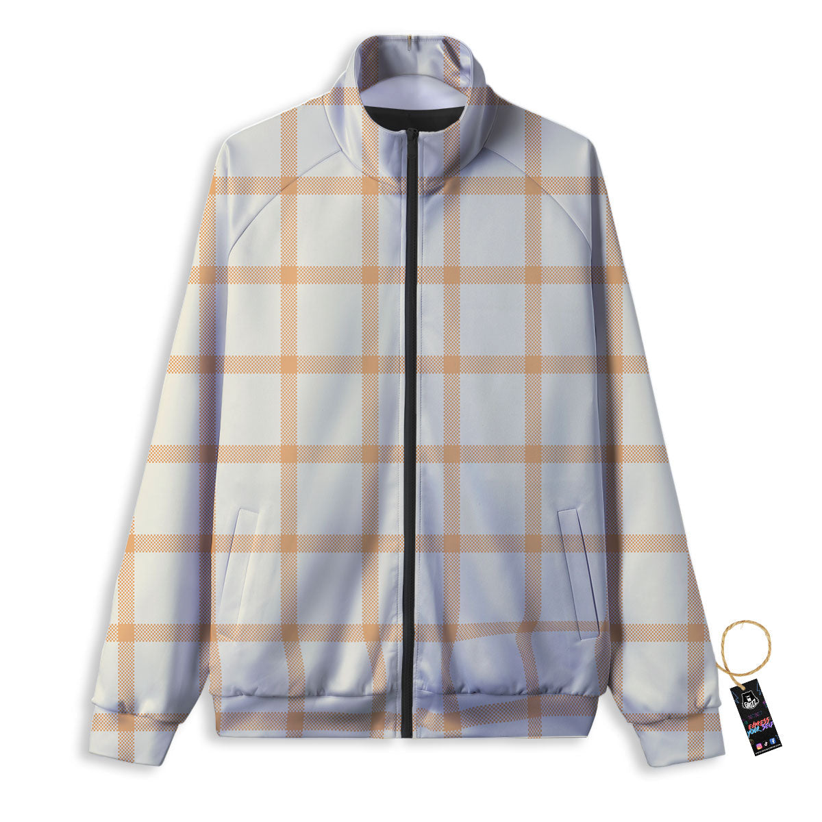Tattersall Orange Pastel Print Pattern Track Jacket-grizzshop