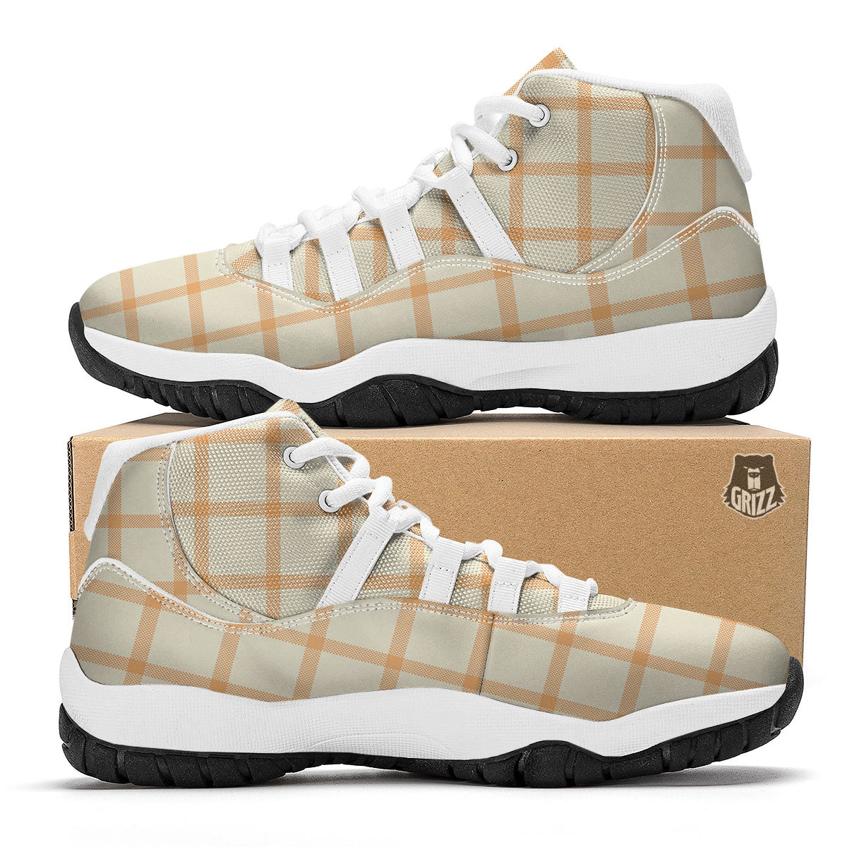 Tattersall Orange Pastel Print Pattern White Bball Shoes-grizzshop