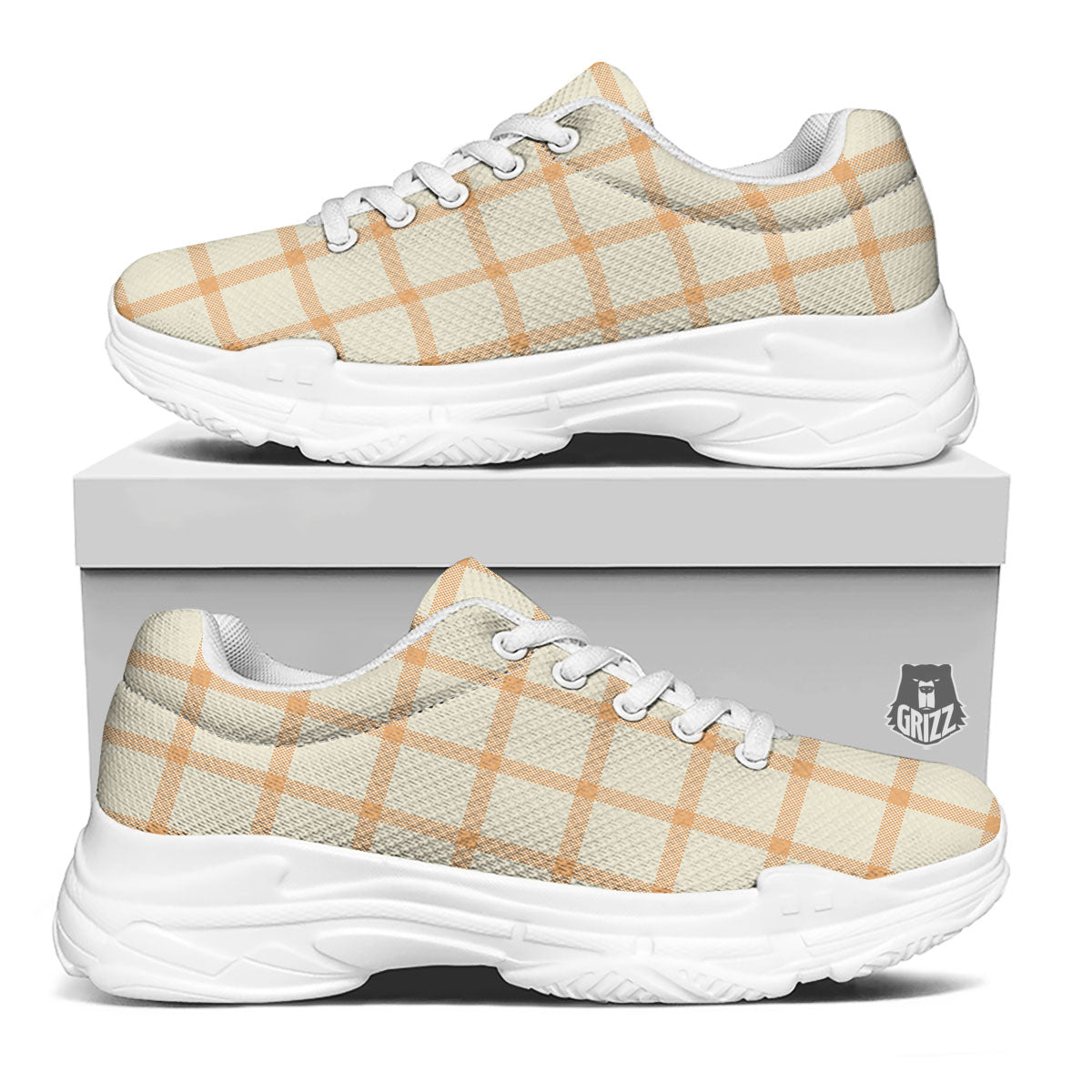 Tattersall Orange Pastel Print Pattern White Chunky Shoes-grizzshop