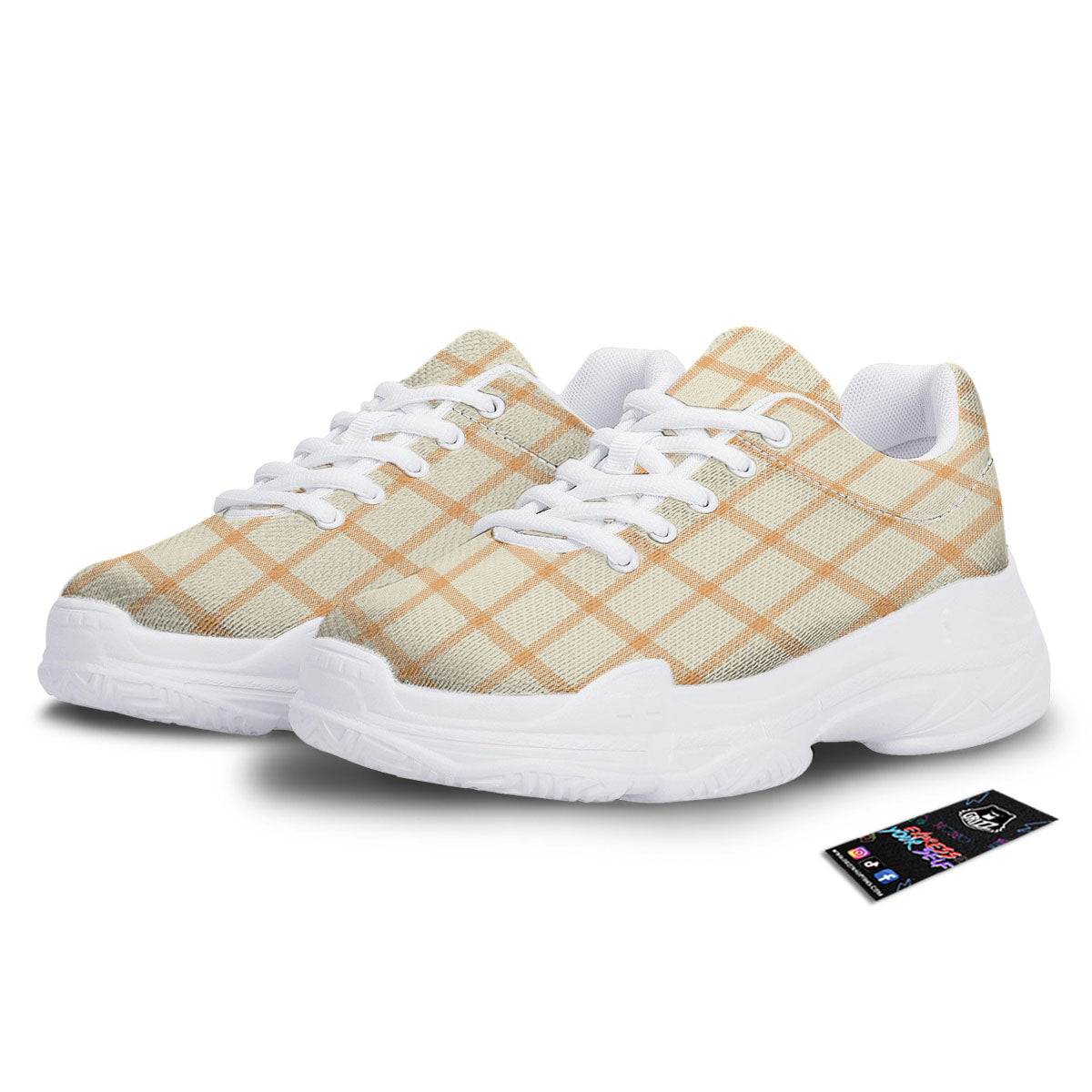 Tattersall Orange Pastel Print Pattern White Chunky Shoes-grizzshop