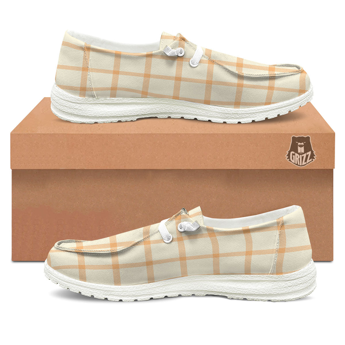 Tattersall Orange Pastel Print Pattern White Loafers-grizzshop