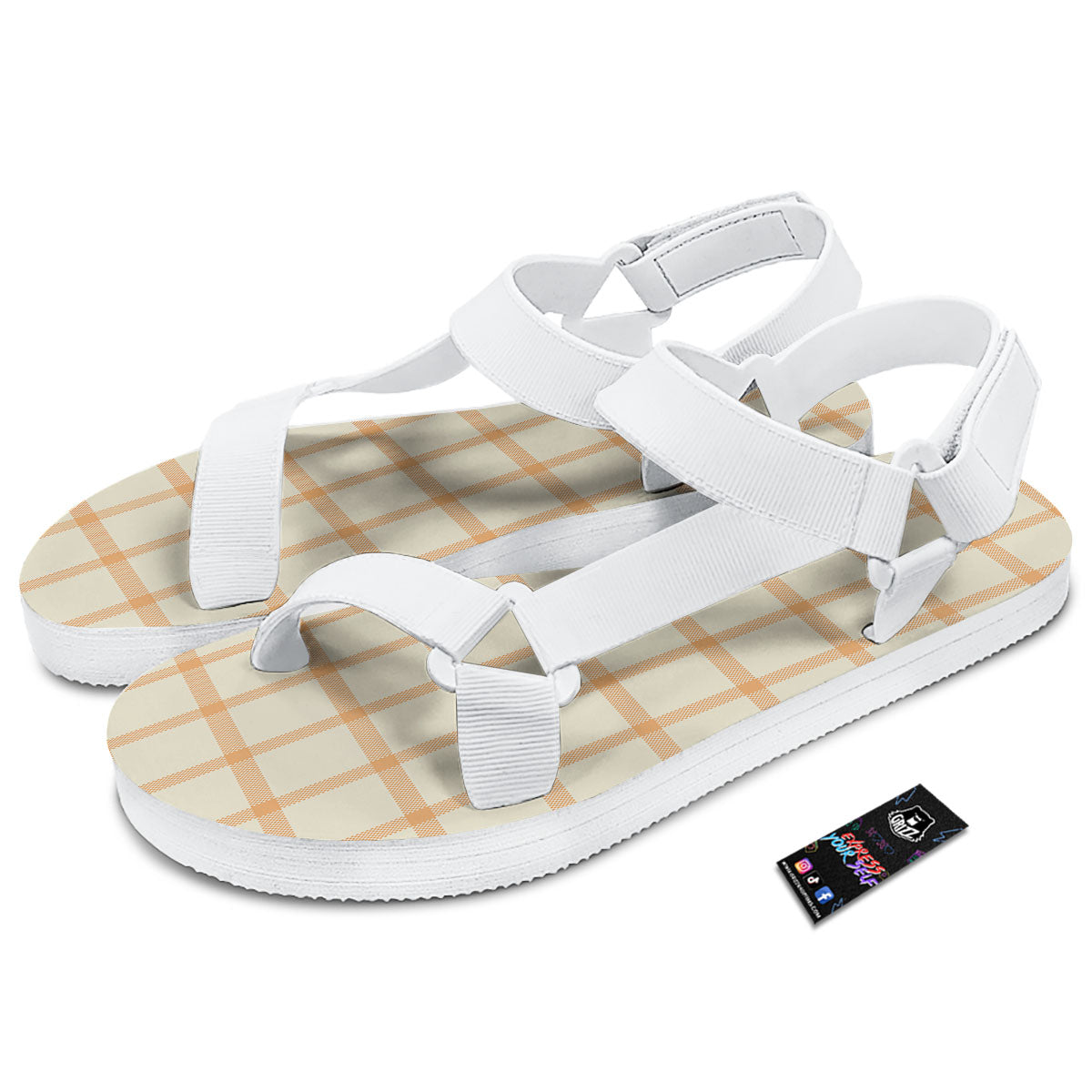 Tattersall Orange Pastel Print Pattern White Open Toe Sandals-grizzshop