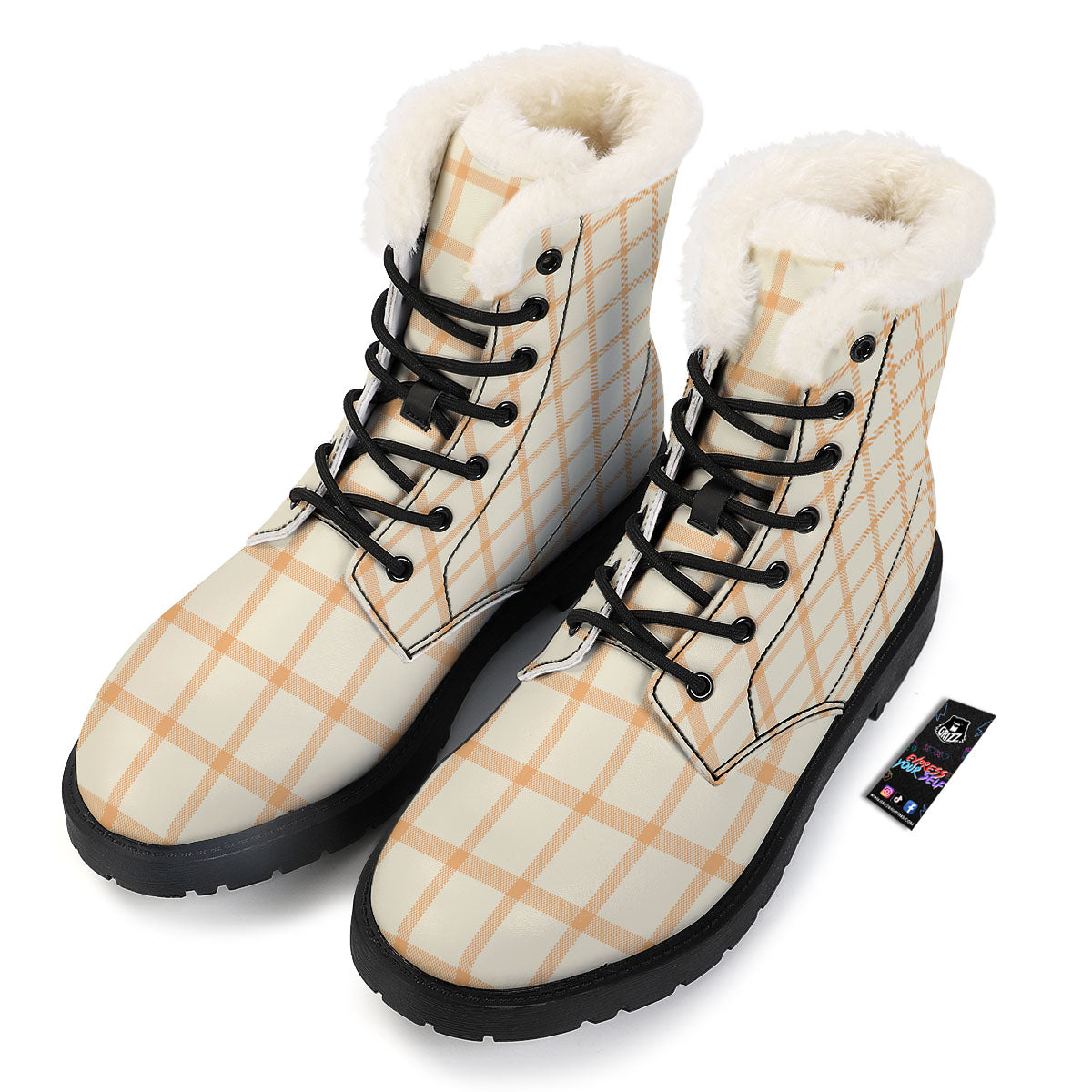 Tattersall Orange Pastel Print Pattern Winter Boots-grizzshop