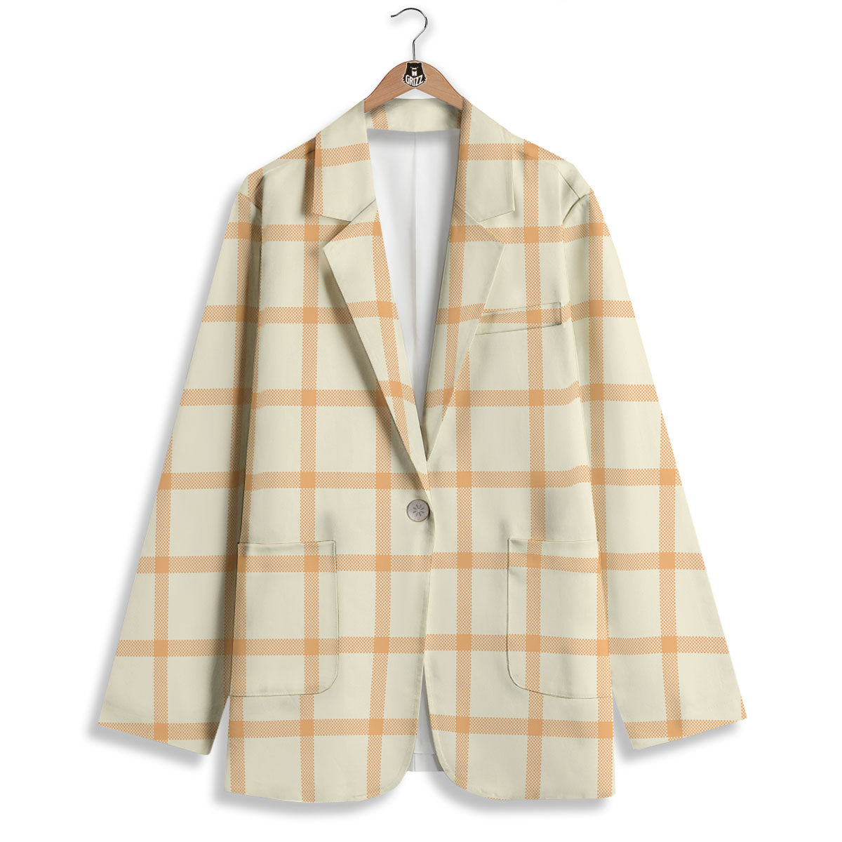 Tattersall Orange Pastel Print Pattern Women's Blazer-grizzshop
