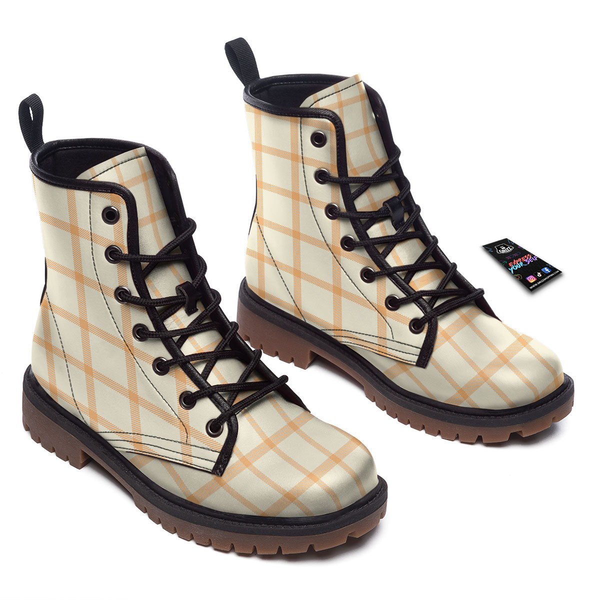 Tattersall Orange Pastel Print Pattern Work Boots-grizzshop