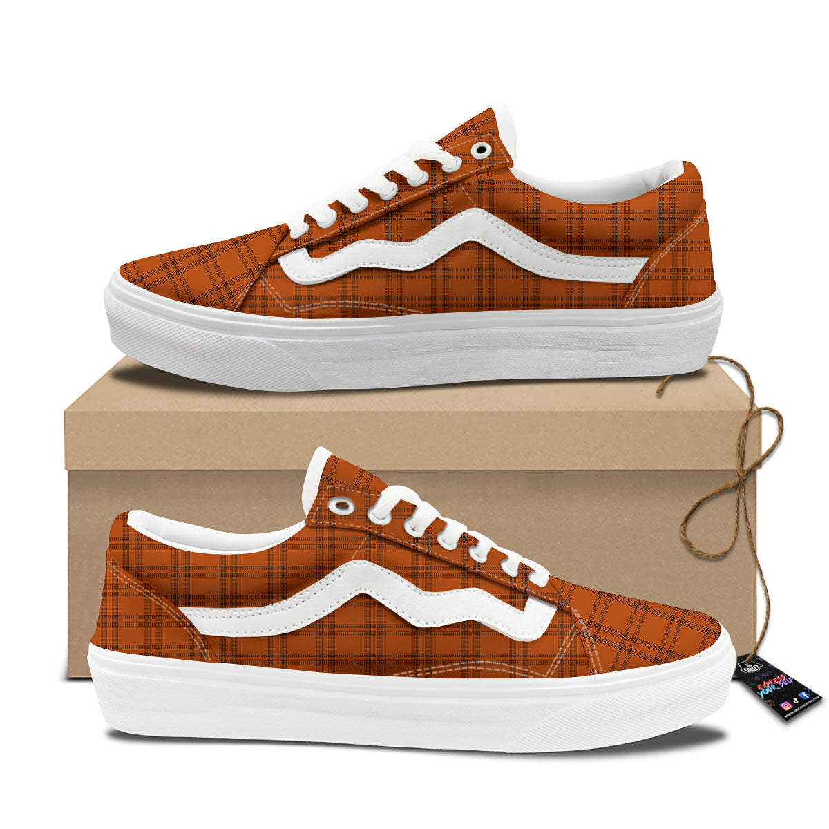 Tattersall Orange Print Pattern Skate Shoes-grizzshop
