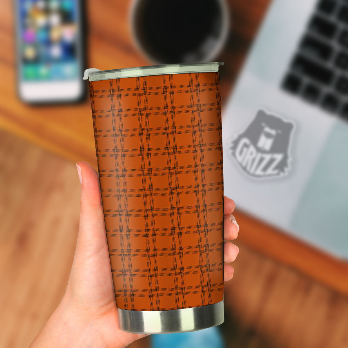 Tattersall Orange Print Pattern Tumbler-grizzshop
