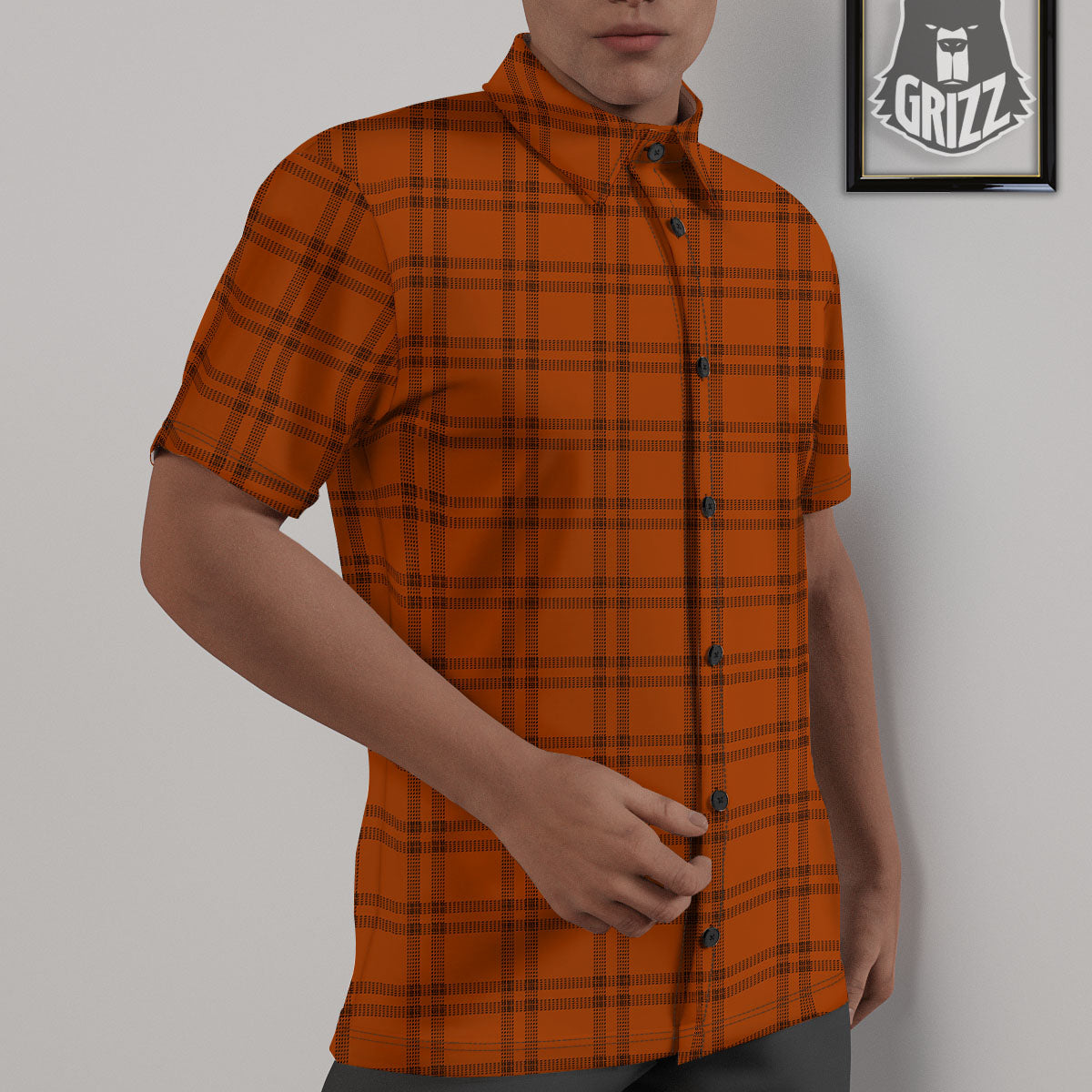 Tattersall Orange Print Pattern Untucked Shirts-grizzshop
