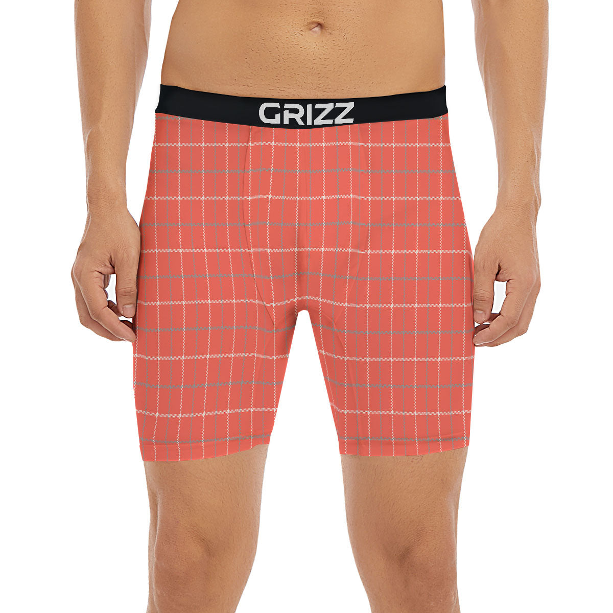 Tattersall Pastel Orange Print Pattern Boxer Briefs-grizzshop