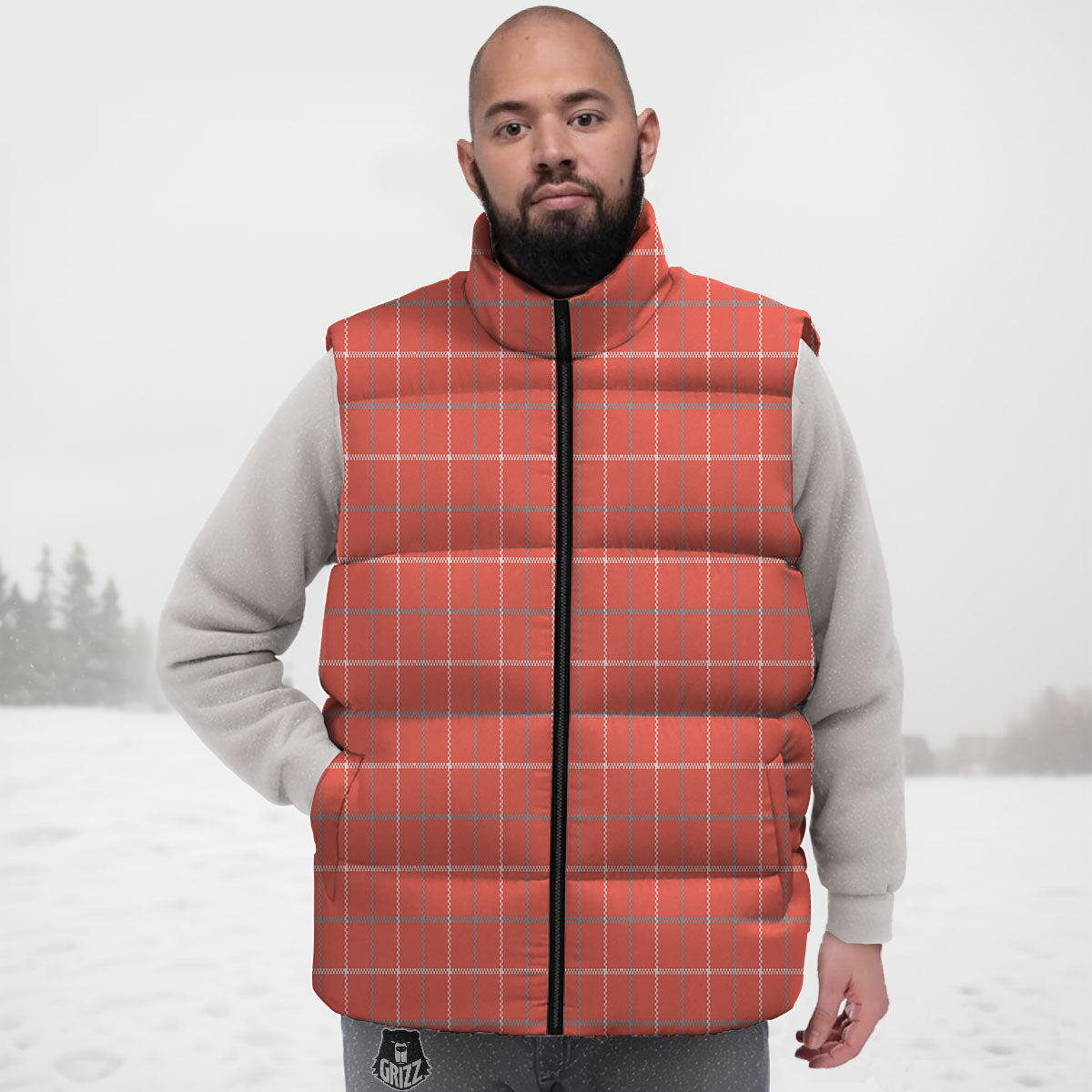 Tattersall Pastel Orange Print Pattern Down Vest