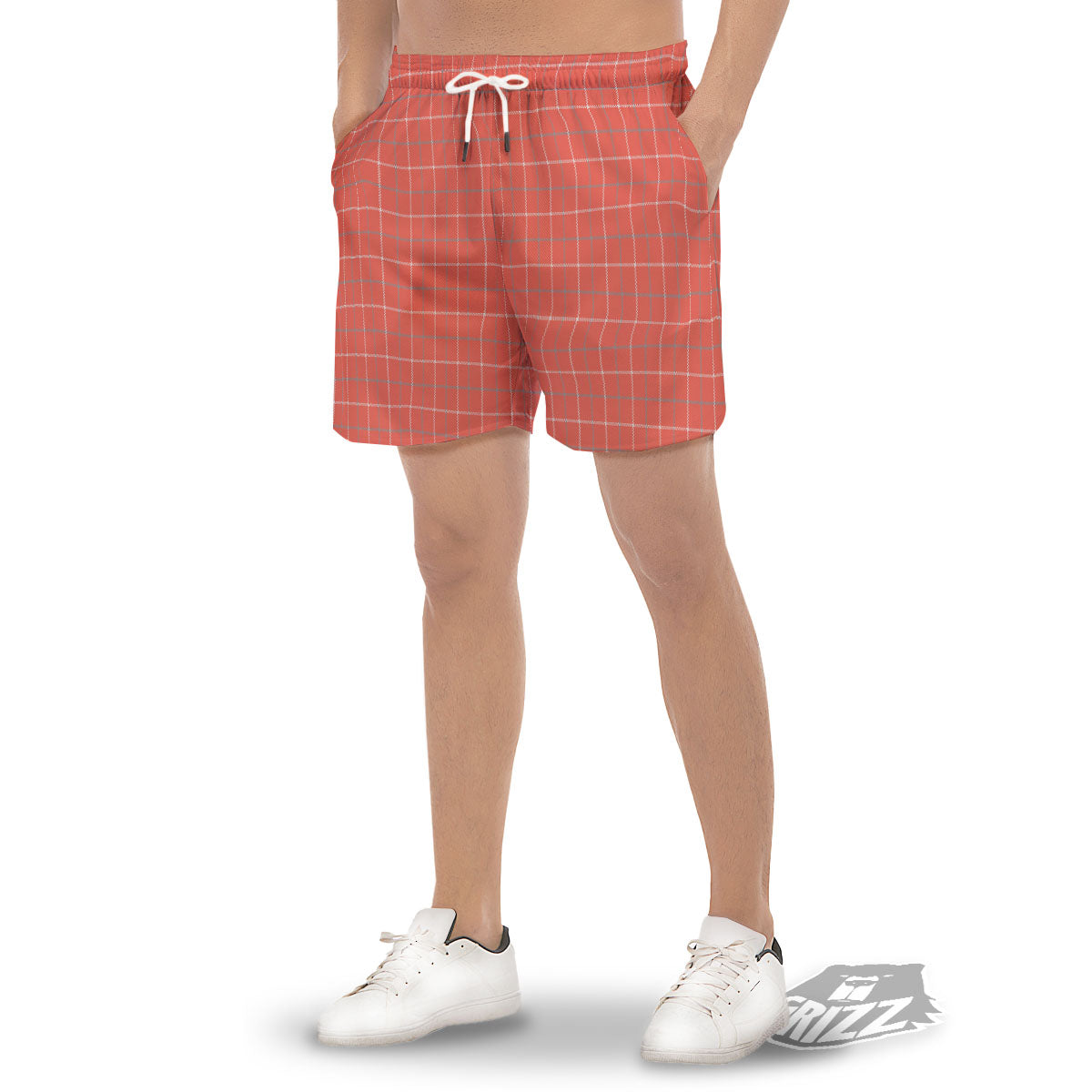 Tattersall Pastel Orange Print Pattern Men's Gym Shorts-grizzshop