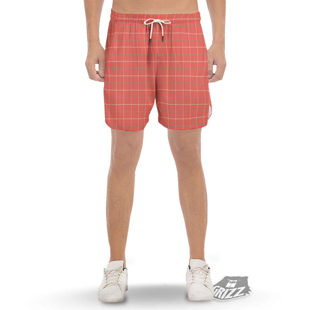 Tattersall Pastel Orange Print Pattern Men's Gym Shorts-grizzshop