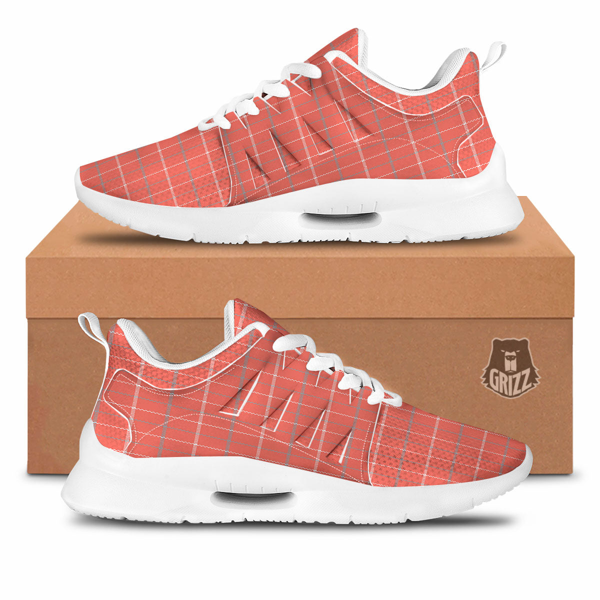 Tattersall Pastel Orange Print Pattern Tennis Shoes-grizzshop