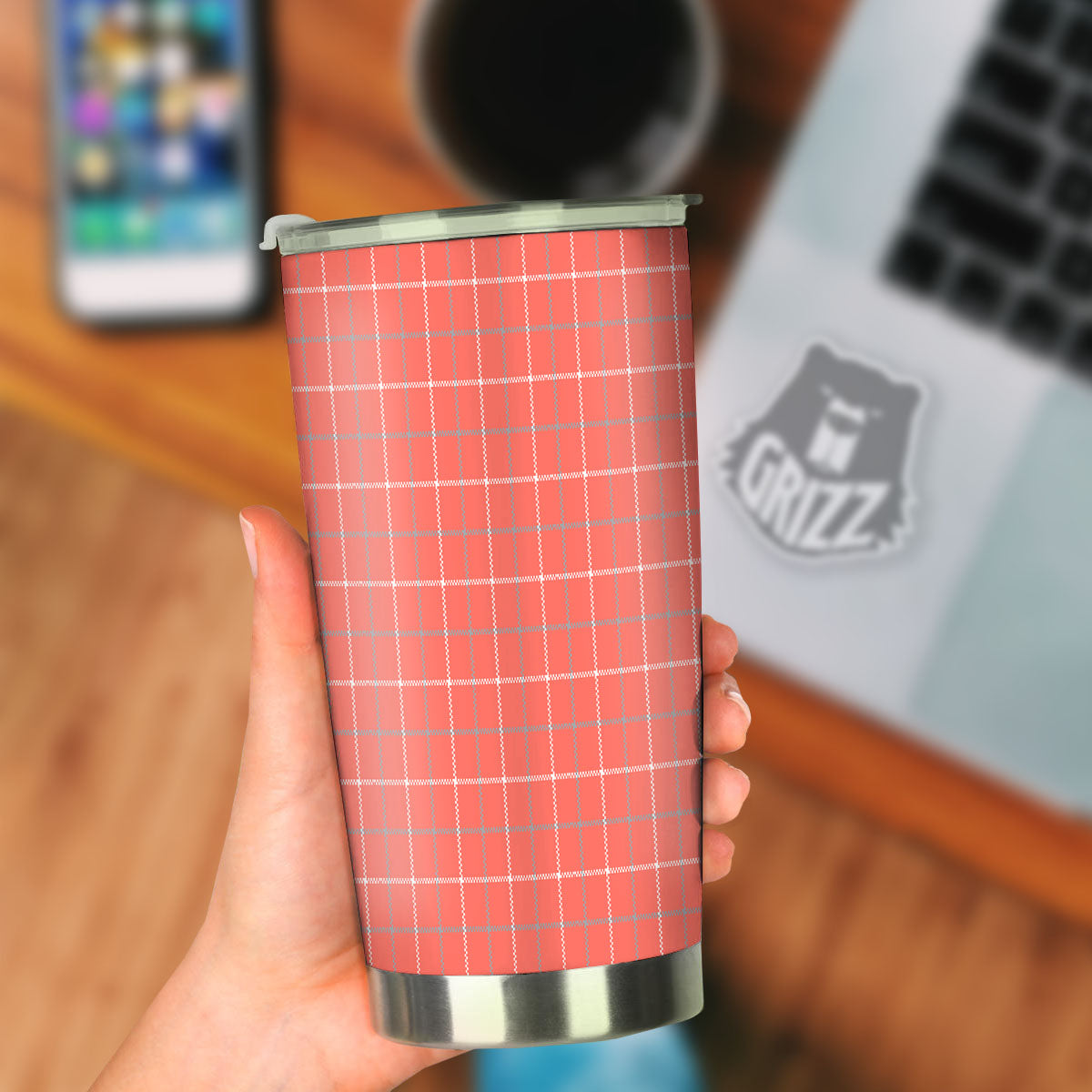 Tattersall Pastel Orange Print Pattern Tumbler-grizzshop