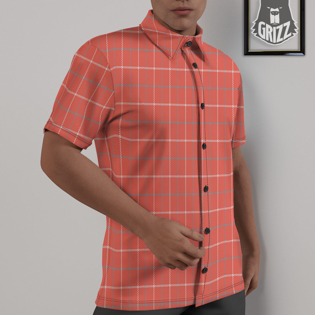 Tattersall Pastel Orange Print Pattern Untucked Shirts-grizzshop