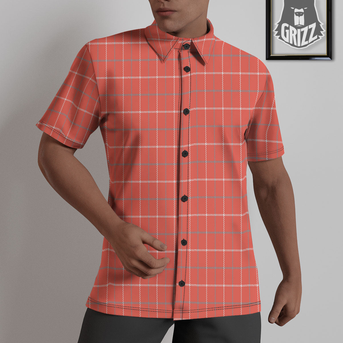 Tattersall Pastel Orange Print Pattern Untucked Shirts-grizzshop