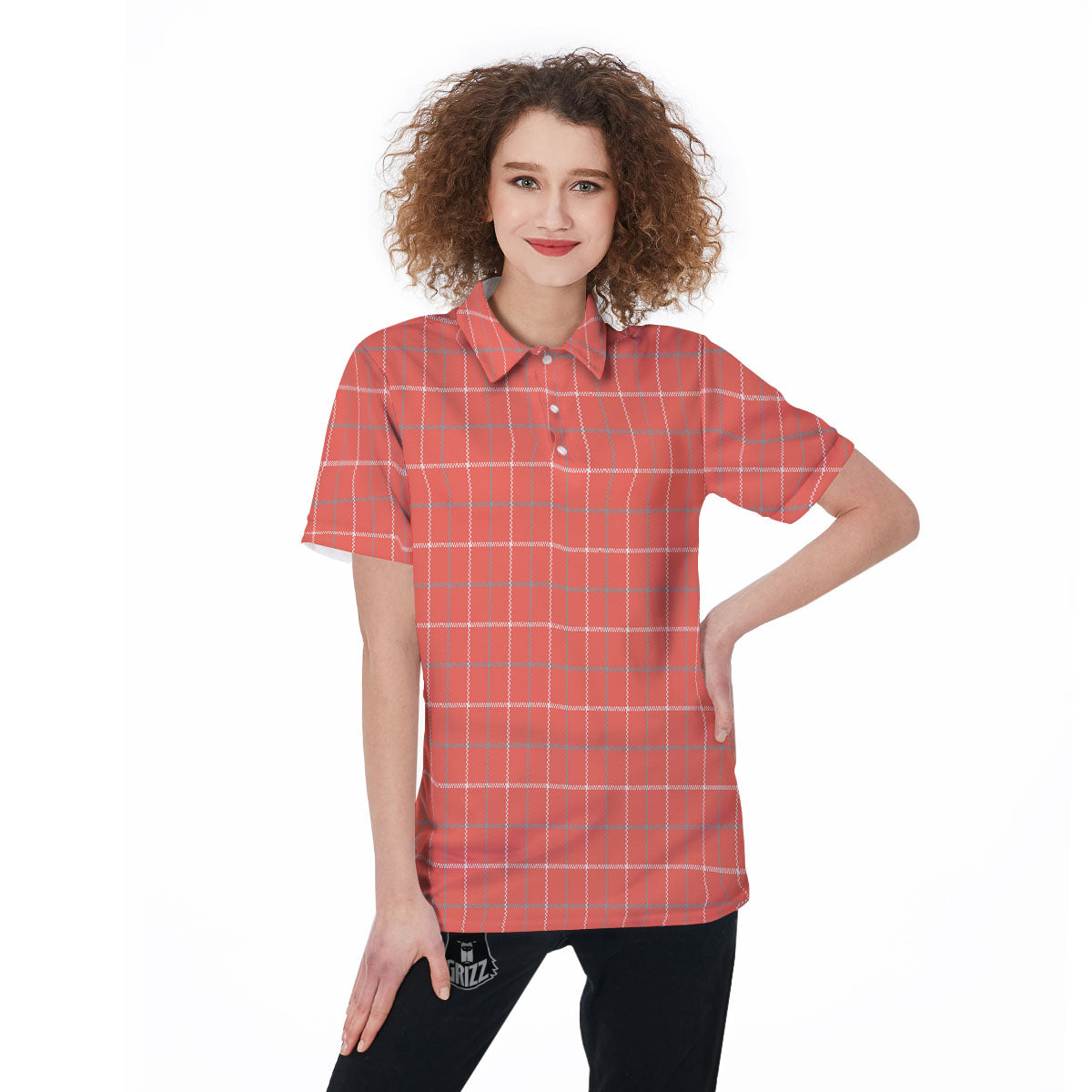 Tattersall Pastel Orange Print Pattern Women's Golf Shirts-grizzshop