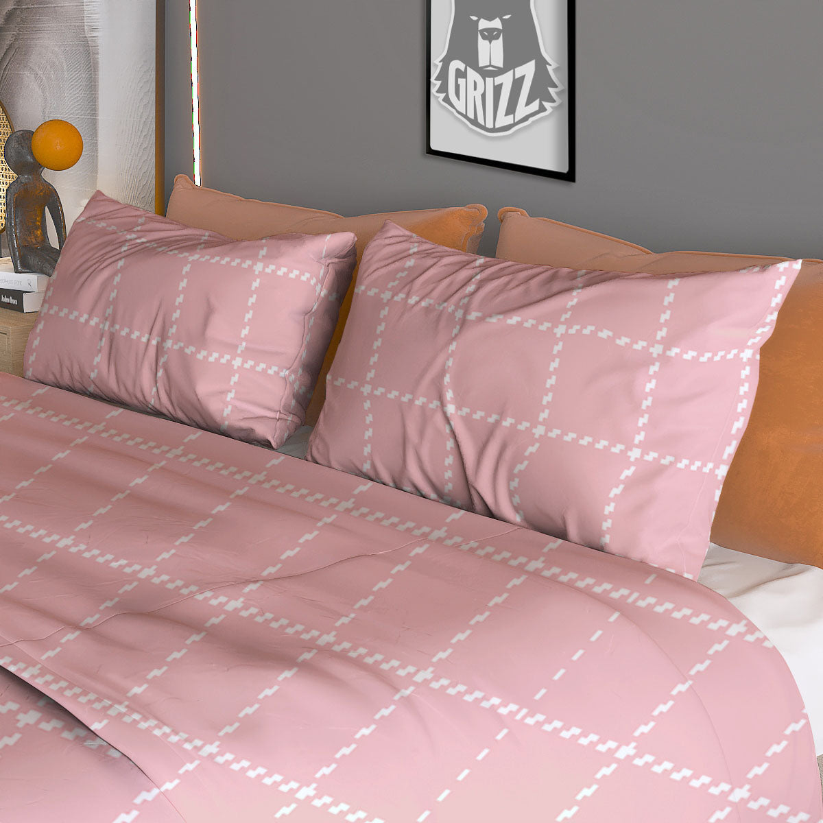 Tattersall Pastel Pink Print Pattern Duvet Cover Bedding Set