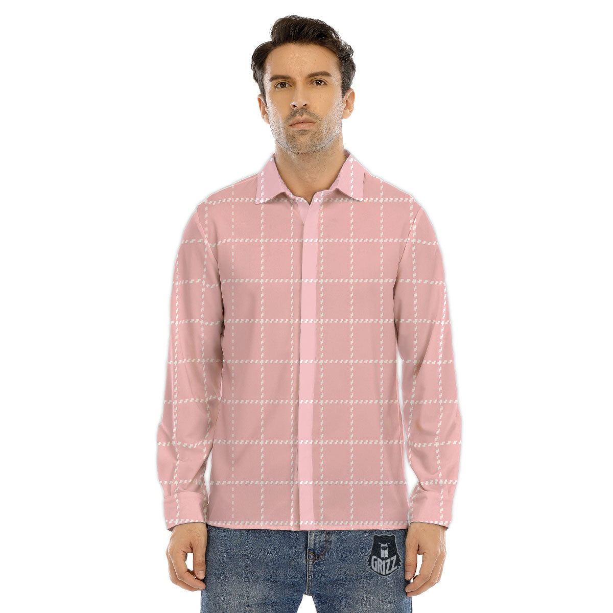 Tattersall Pastel Pink Print Pattern Men's Dress Shirts-grizzshop
