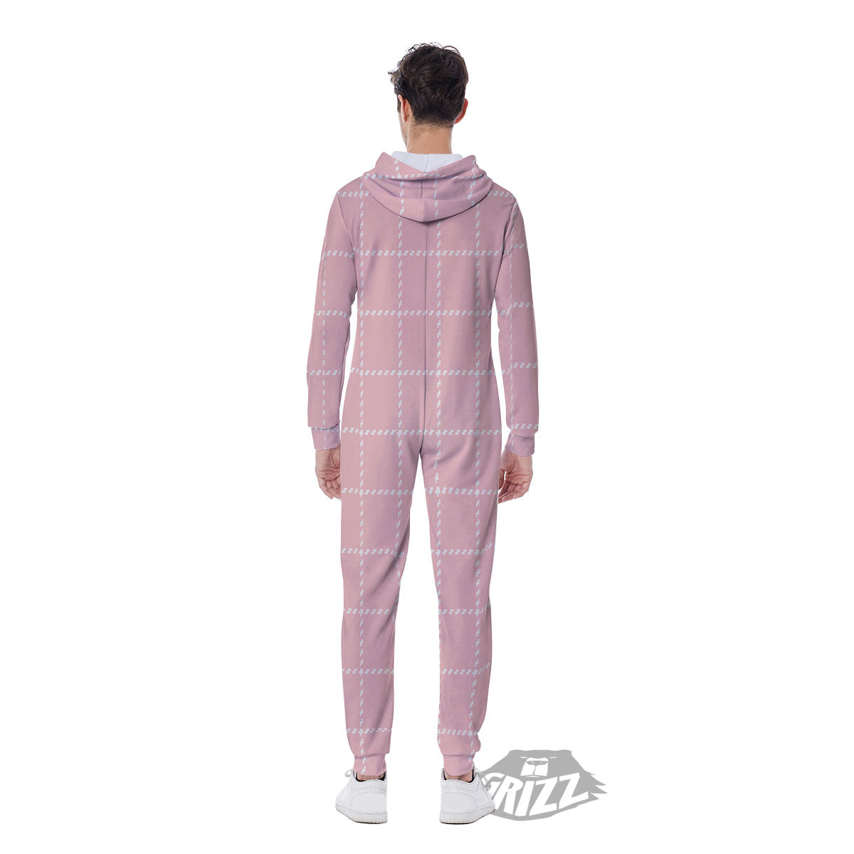 Tattersall Pastel Pink Print Pattern Men's Jumpsuit-grizzshop