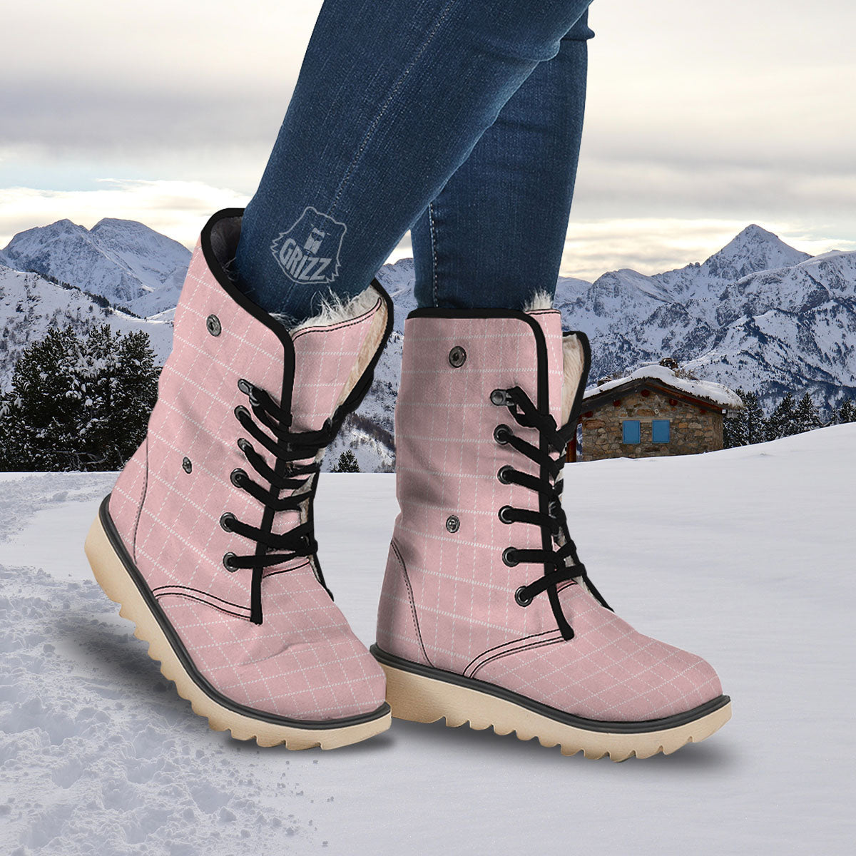 Tattersall Pastel Pink Print Pattern Snow Boots-grizzshop