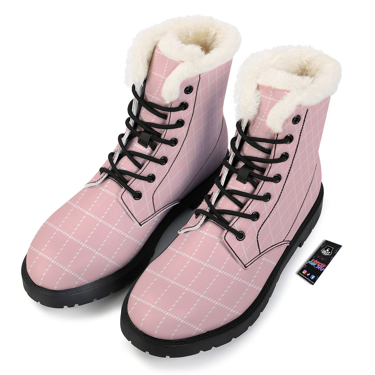 Tattersall Pastel Pink Print Pattern Winter Boots-grizzshop