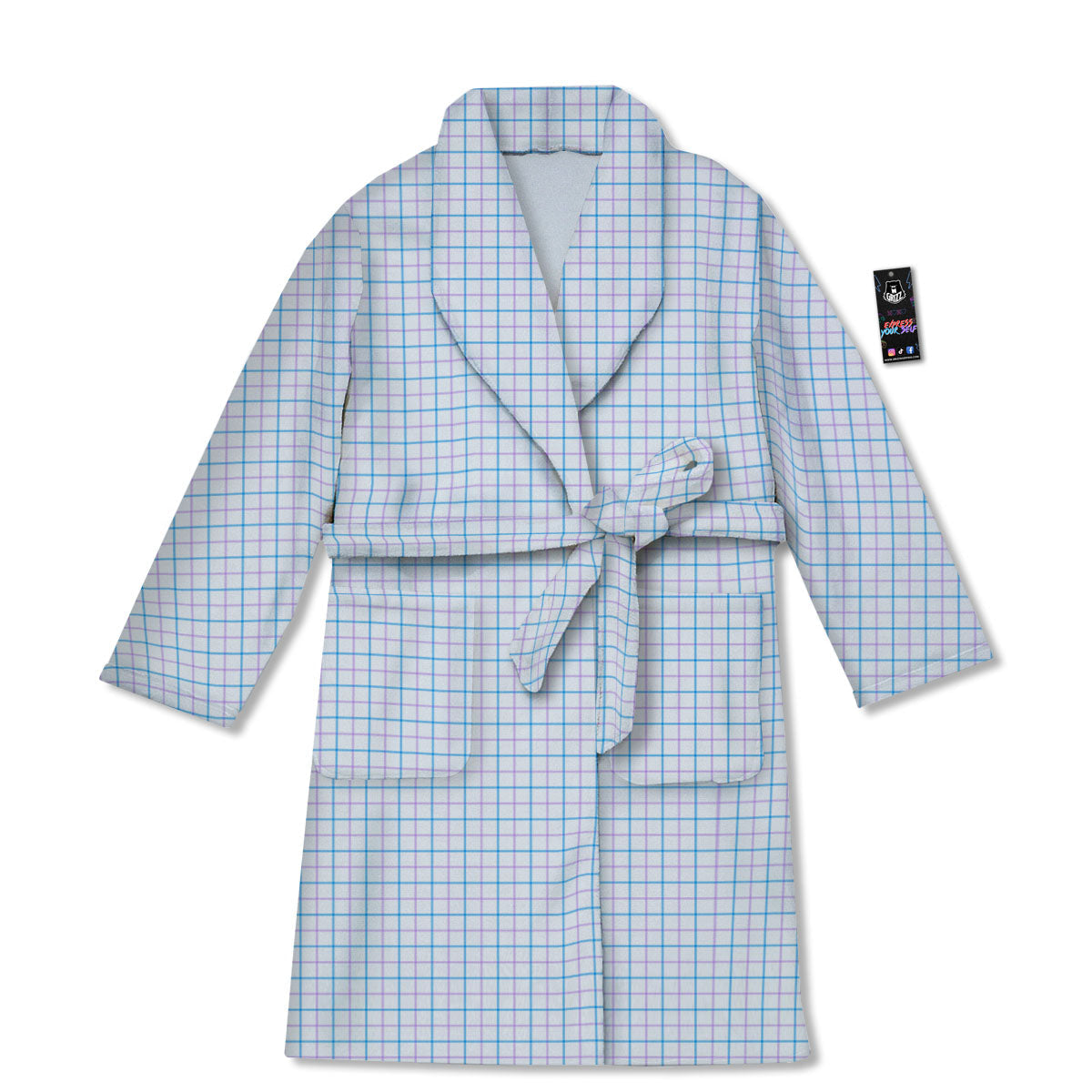 Tattersall Purple And Blue Line Print Pattern Bathrobe-grizzshop