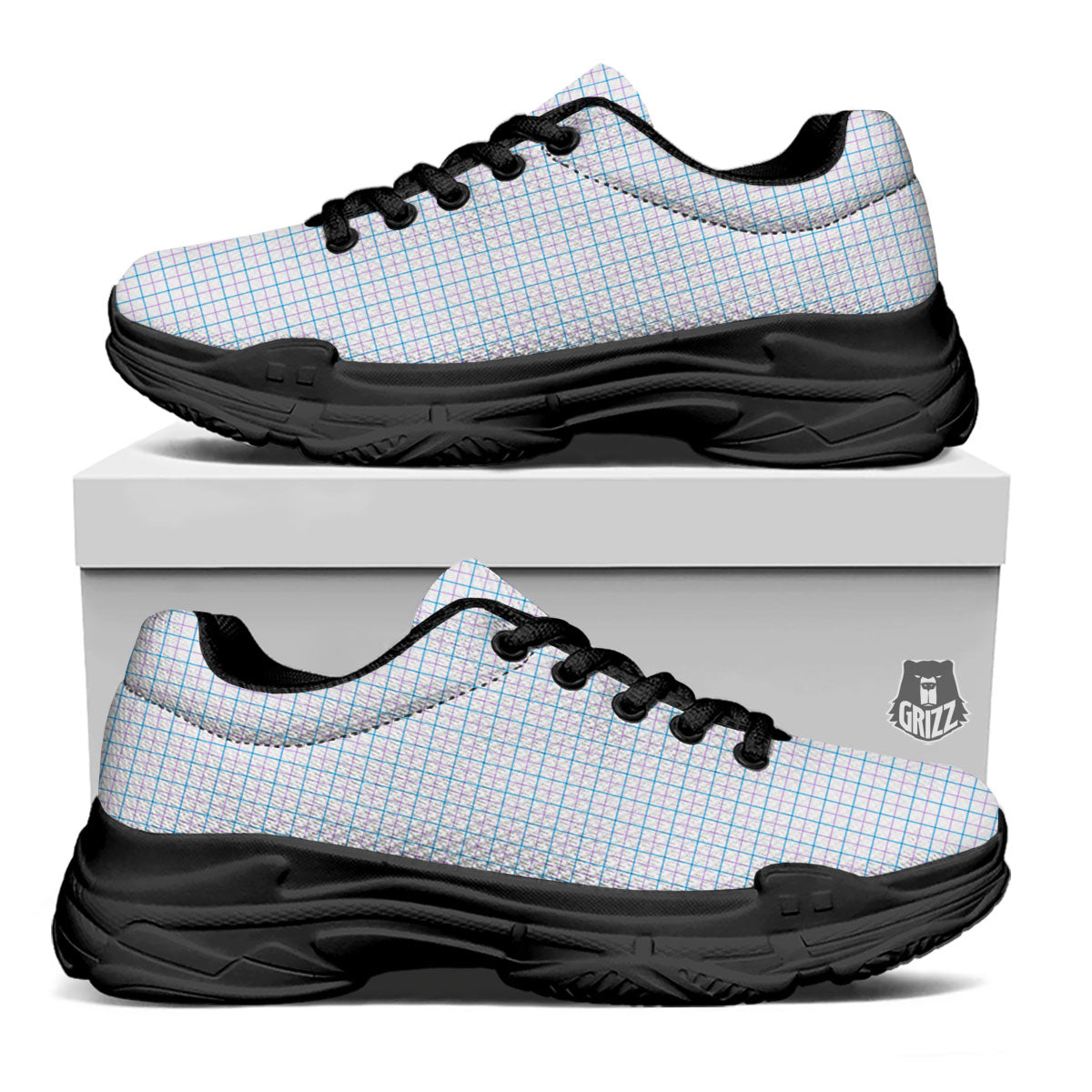 Tattersall Purple And Blue Line Print Pattern Black Chunky Shoes-grizzshop