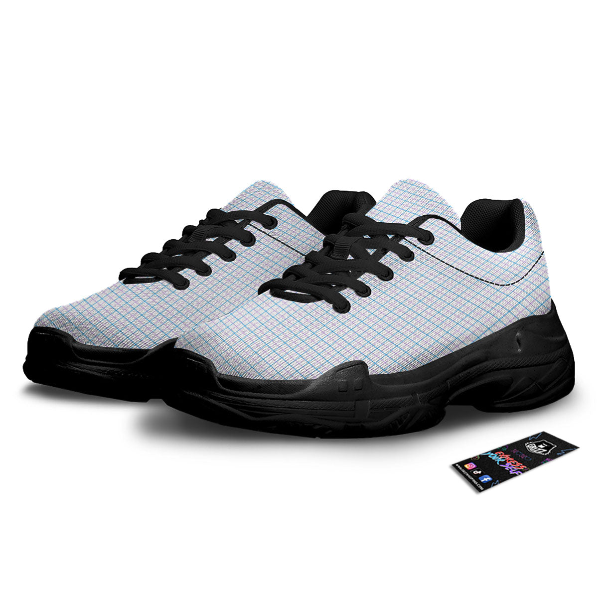 Tattersall Purple And Blue Line Print Pattern Black Chunky Shoes-grizzshop