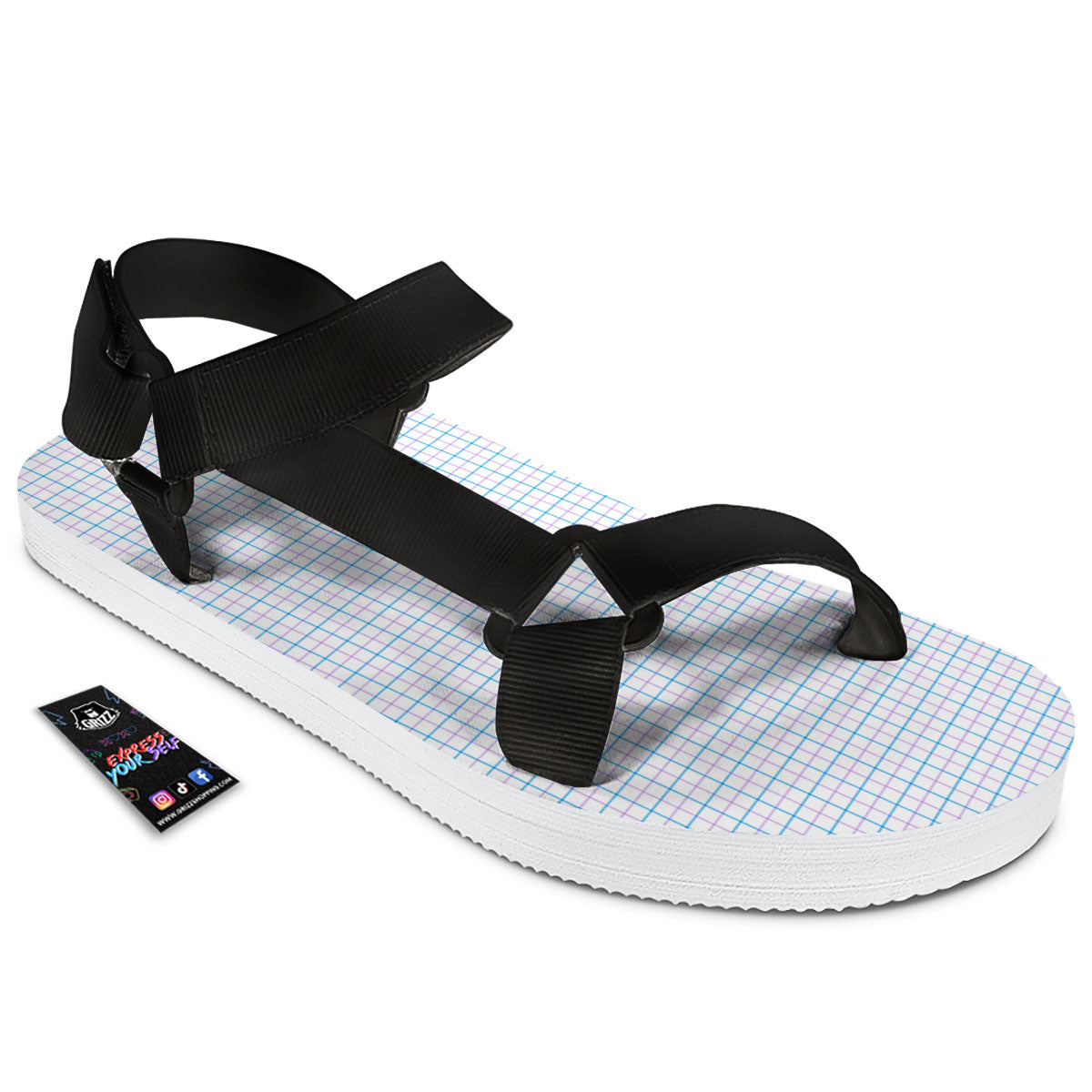 Tattersall Purple And Blue Line Print Pattern Black Open Toe Sandals-grizzshop