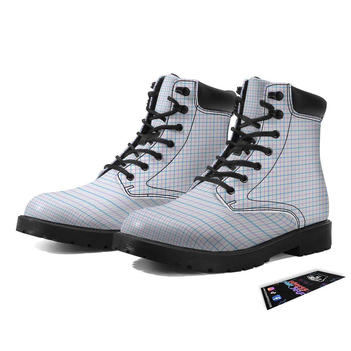 Tattersall Purple And Blue Line Print Pattern Boots-grizzshop