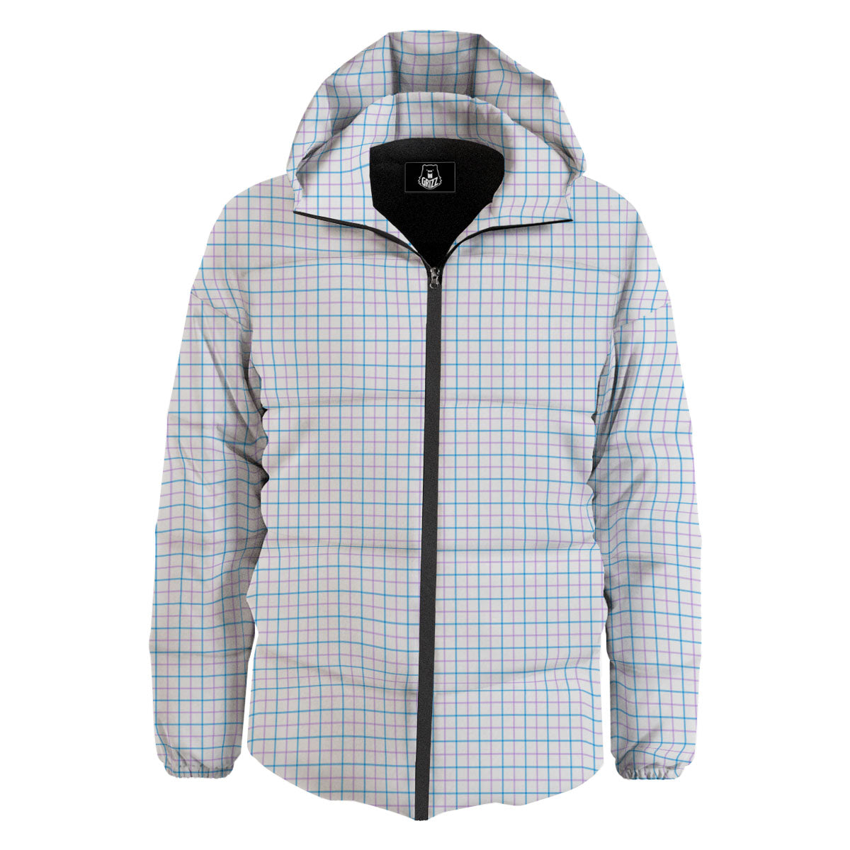 Tattersall Purple And Blue Line Print Pattern Down Jacket-grizzshop