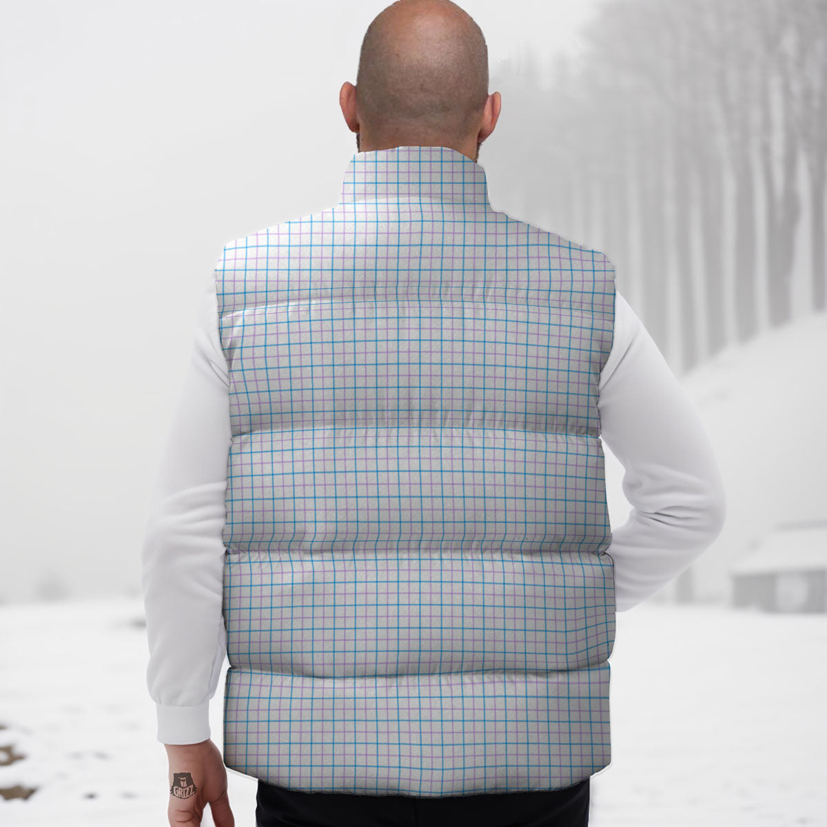 Tattersall Purple And Blue Line Print Pattern Down Vest