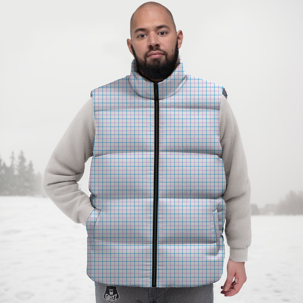 Tattersall Purple And Blue Line Print Pattern Down Vest