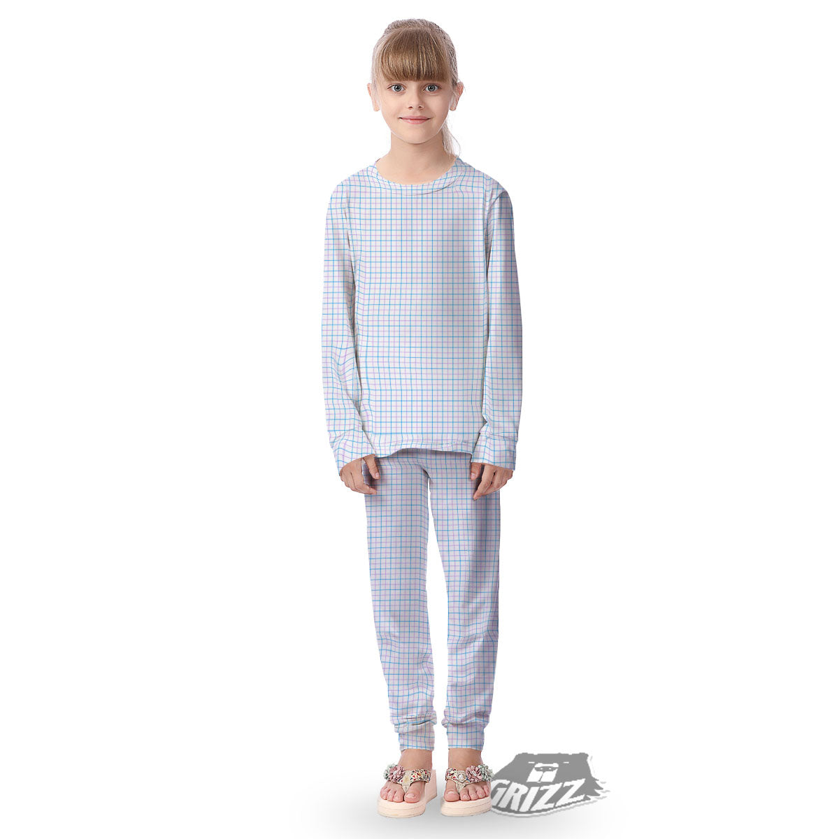 Tattersall Purple And Blue Line Print Pattern Kid's Pajamas-grizzshop