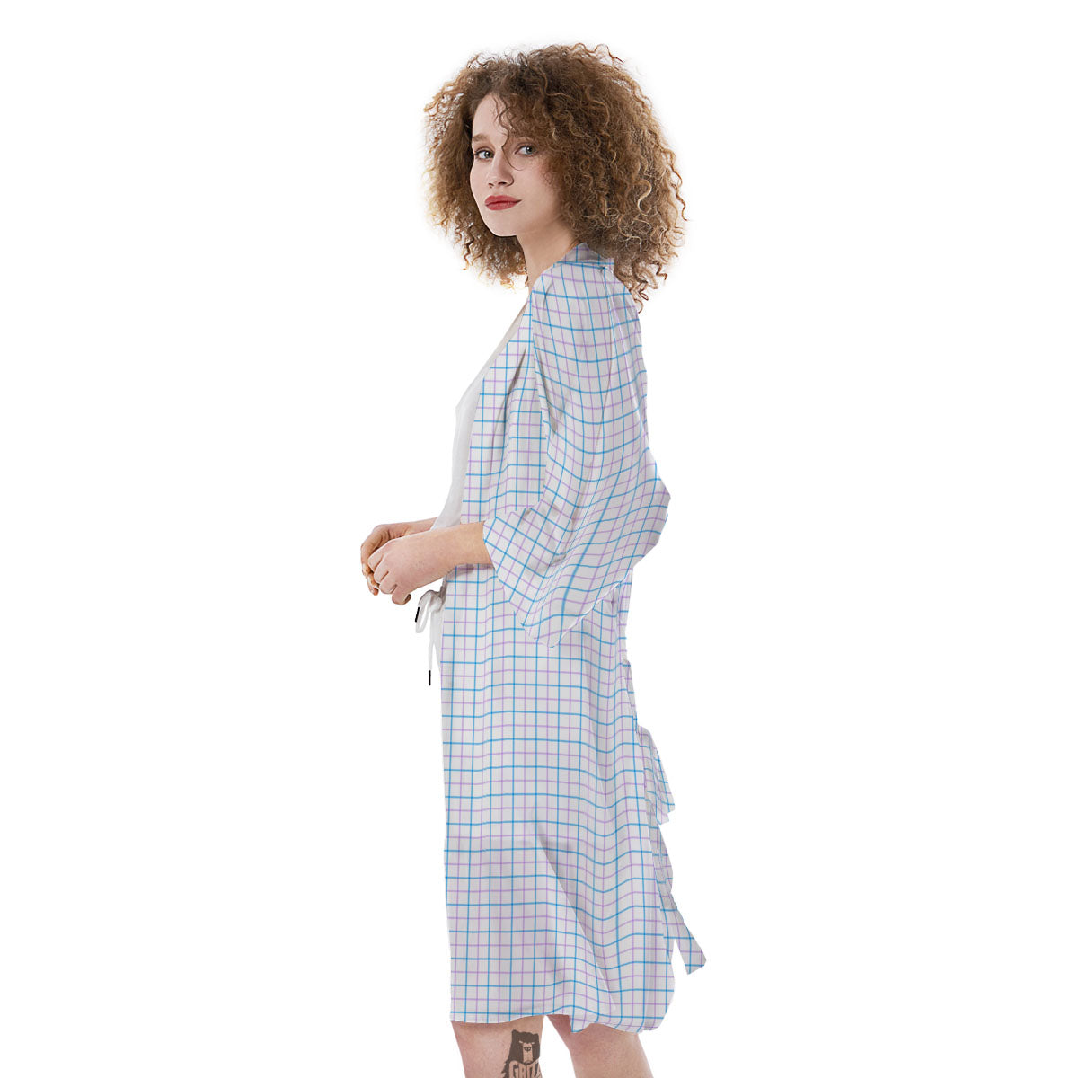 Tattersall Purple And Blue Line Print Pattern Kimono-grizzshop