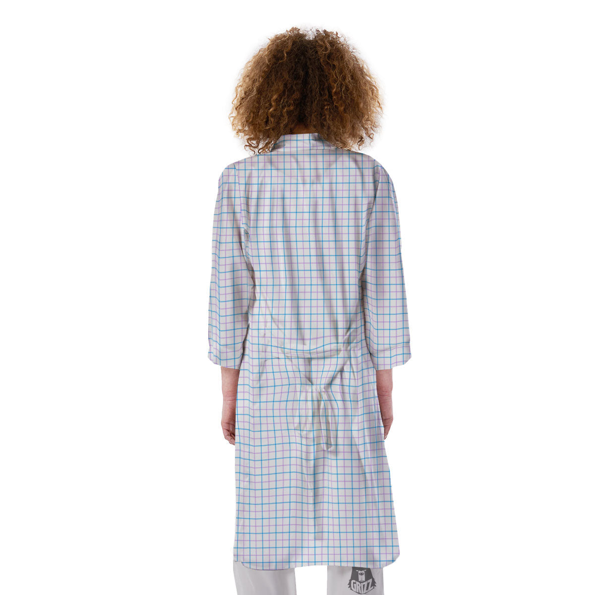 Tattersall Purple And Blue Line Print Pattern Kimono-grizzshop