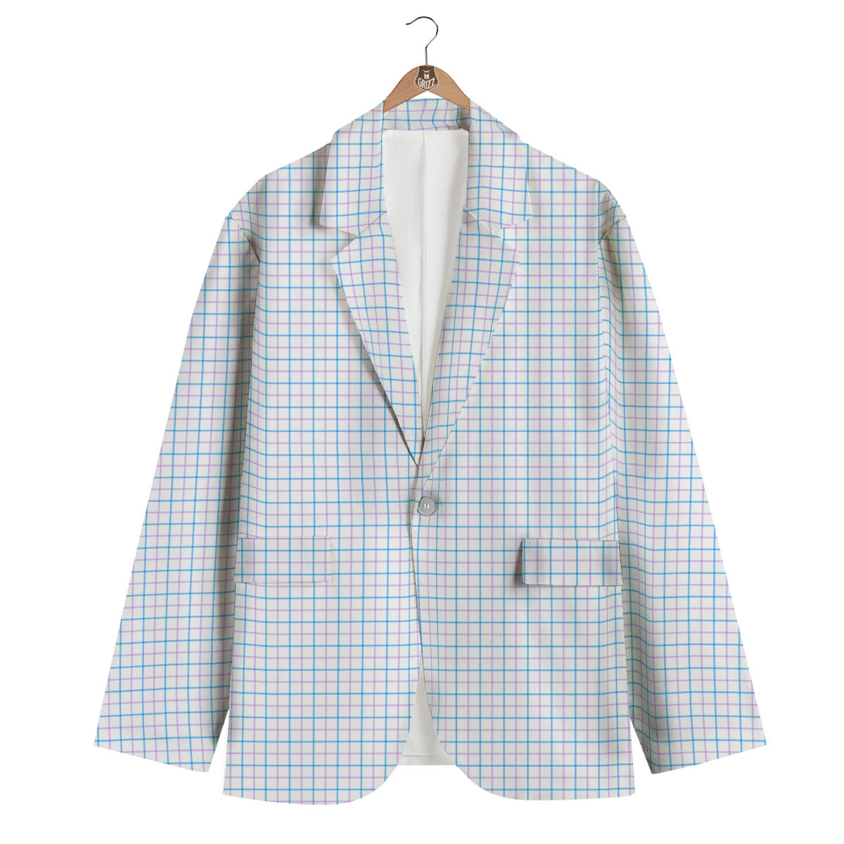 Tattersall Purple And Blue Line Print Pattern Men's Blazer-grizzshop
