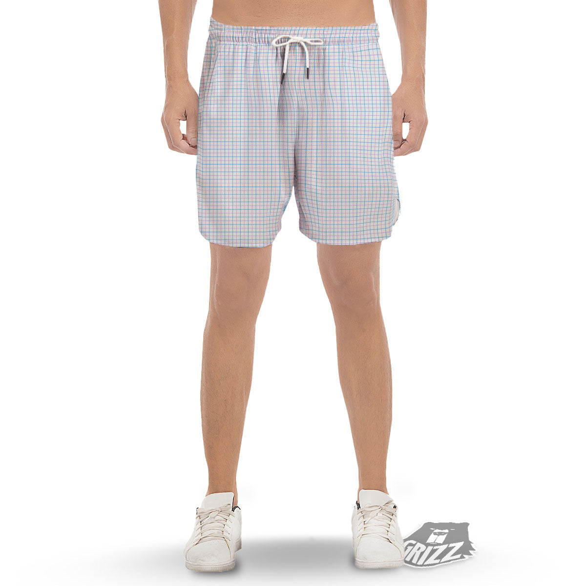 Tattersall Purple And Blue Line Print Pattern Men's Gym Shorts-grizzshop