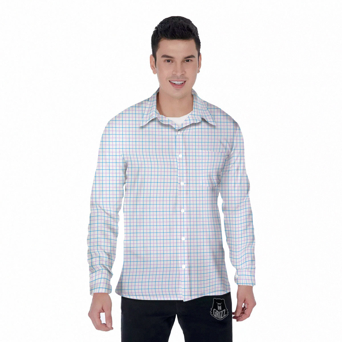 Tattersall Purple And Blue Line Print Pattern Men's Long Sleeve Shirts-grizzshop