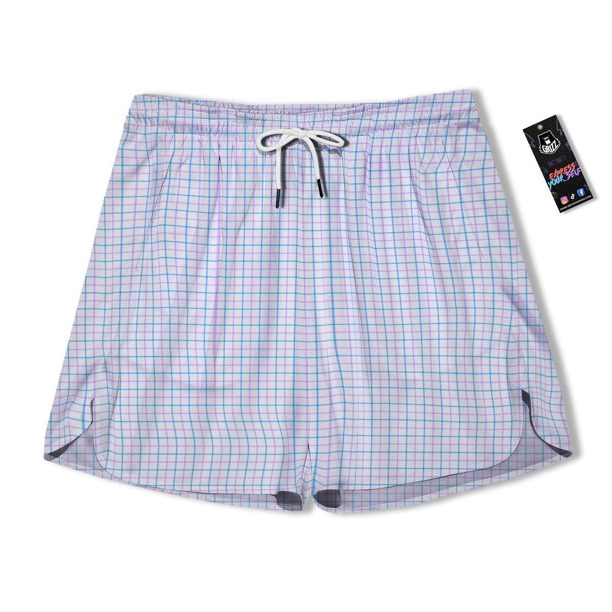 Tattersall Purple And Blue Line Print Pattern Men's Running Shorts-grizzshop
